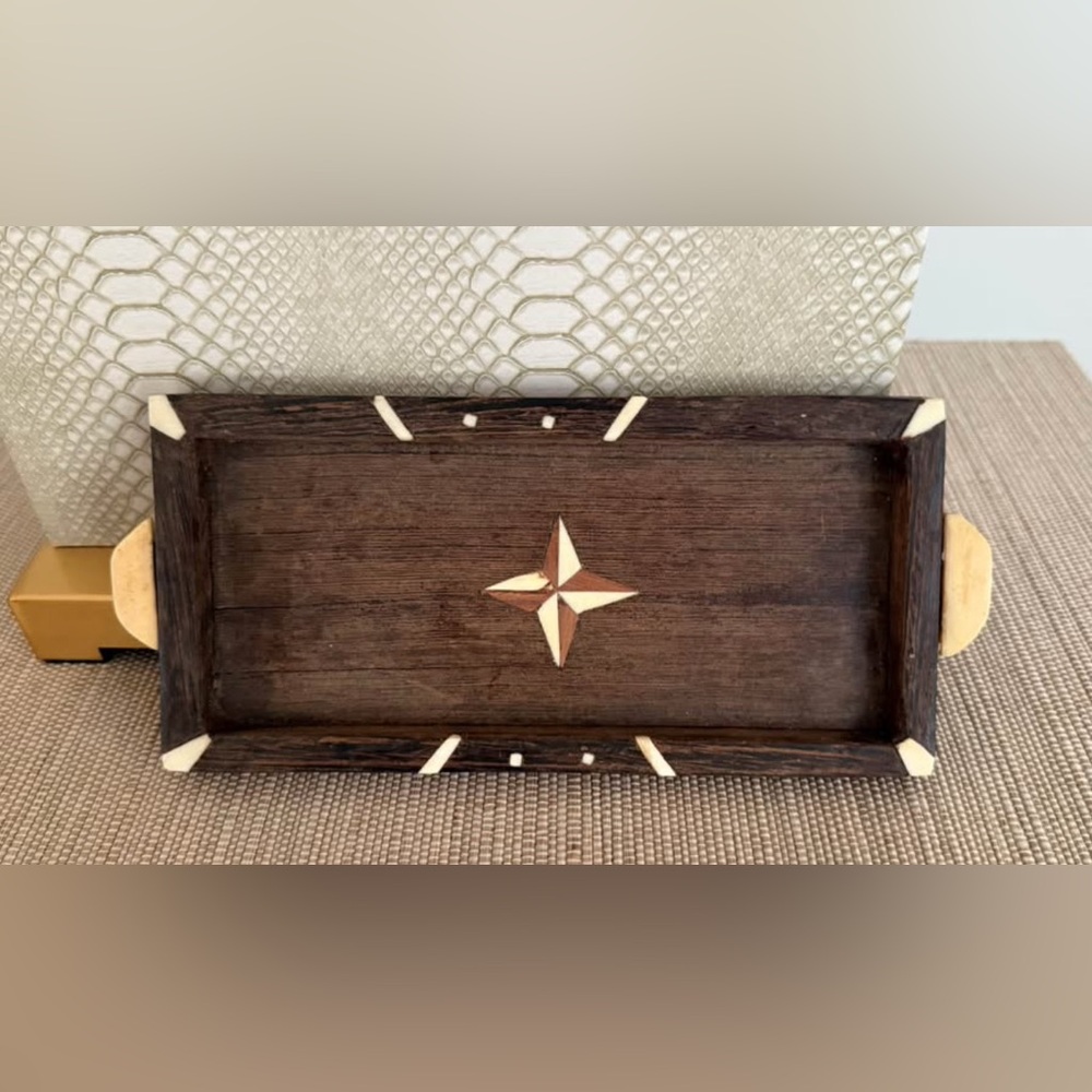 Vintage tray, wood with bone inlay
